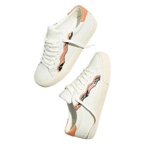 Madewell MWL Court Sneakers Womens White Peach Snakeskin Scalloped Leather Shoes